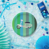 ストライプのなレトロのスクーターのパーティーの紙皿 ペーパープレート (パーティー)