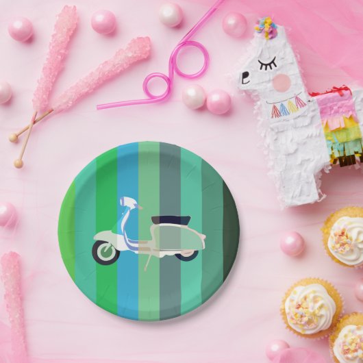 ストライプのなレトロのスクーターのパーティーの紙皿 ペーパープレート (パーティー)
