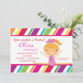 ストライプのな体育専門家の誕生日のパーティの招待状 招待状 (スタンド正面)