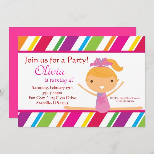 ストライプのな体育専門家の誕生日のパーティの招待状 招待状 (正面/裏面)
