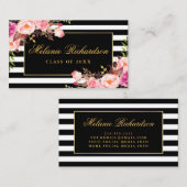 ストライプのな卒業のネットワーキングの金ゴールドのピンクの花柄 名刺 (正面/裏面)
