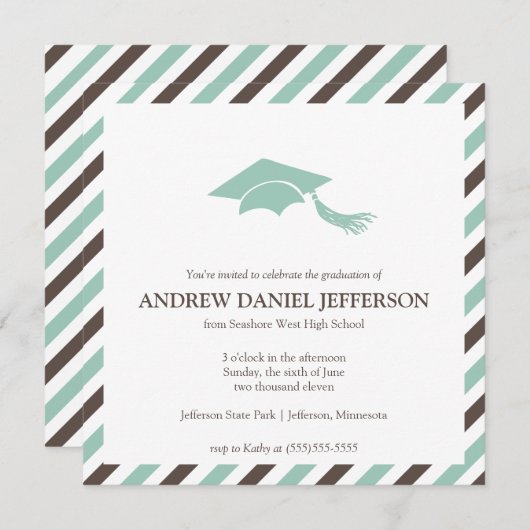 ストライプのな卒業の発表のテンプレート 招待状 (正面/裏面)