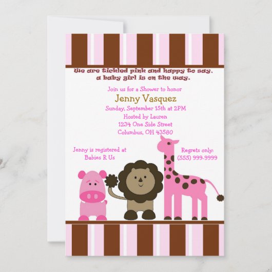 ストライプのな女の子のサファリの招待状 招待状 (正面)