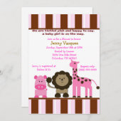 ストライプのな女の子のサファリの招待状 招待状 (正面/裏面)