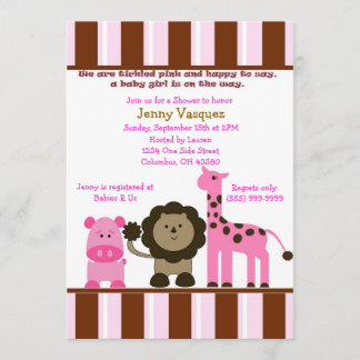 ストライプのな女の子のサファリの招待状 招待状