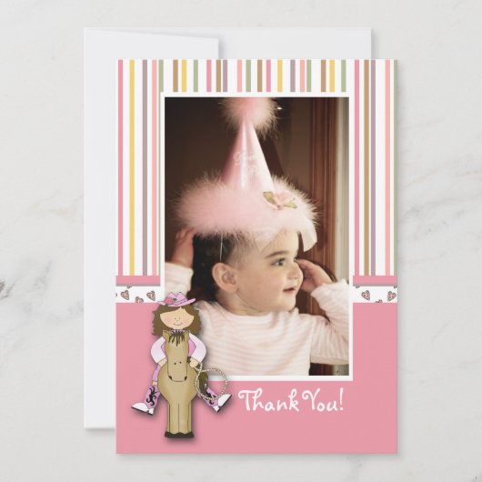 ストライプのな女性のカーボーイの写真のサンキューカード サンキューカード (正面)