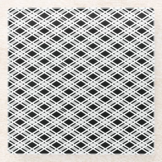 ストライプのな格子縞パターン ガラスコースター (正面)