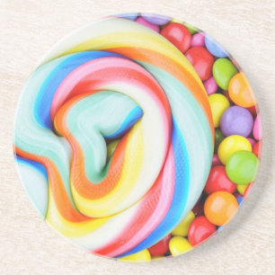 ストライプのな棒つきキャンデーおよび多彩のSmarties コースター