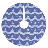 ストライプのな海パターンのヨット ブラッシュドポリエステルツリースカート (正面)