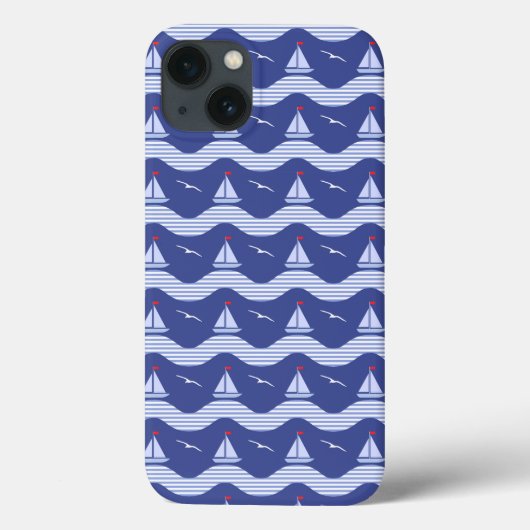 ストライプのな海パターンのヨット Case-Mate iPhoneケース (裏面)