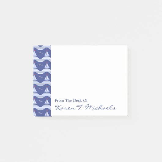 ストライプのな海パターン|のヨットはあなたの名前を加えます ポストイット (正面)