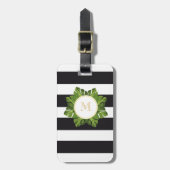 ストライプのな熱帯葉|のモノグラムのな荷物のラベル ラゲッジタグ (正面縦)