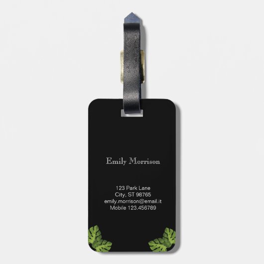 ストライプのな熱帯葉|のモノグラムのな荷物のラベル ラゲッジタグ (裏面縦)