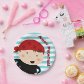 ストライプのな背景との海賊デザイン ペーパープレート (パーティー)