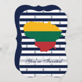 ストライプのな背景のリスアニアの旗か地図 招待状 (正面/裏面)