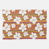 ストライプのな背景の白い花 キッチンタオル (横)
