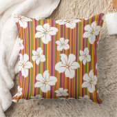 ストライプのな背景の白い花 クッション (ブランケット)