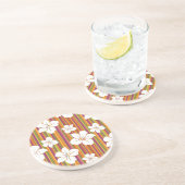 ストライプのな背景の白い花 コースター (側面)