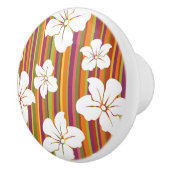 ストライプのな背景の白い花 セラミックノブ (右)