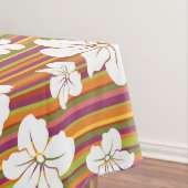 ストライプのな背景の白い花 テーブルクロス (インサイチュ)
