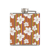 ストライプのな背景の白い花 フラスク (裏面)