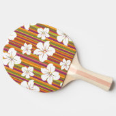 ストライプのな背景の白い花 卓球ラケット (横)