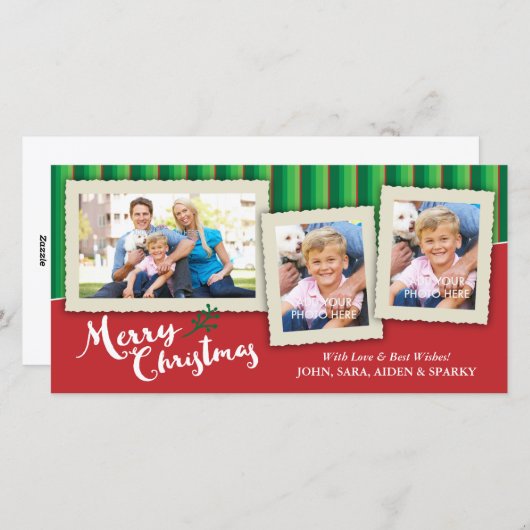 ストライプのな背景、クリスマスの3つの額縁 シーズンカード (正面/裏面)