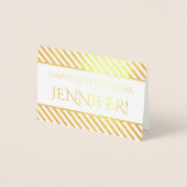 ストライプのな金ゴールドホイル"ハッピーバースデー、ジェニファー!" カード (正面)