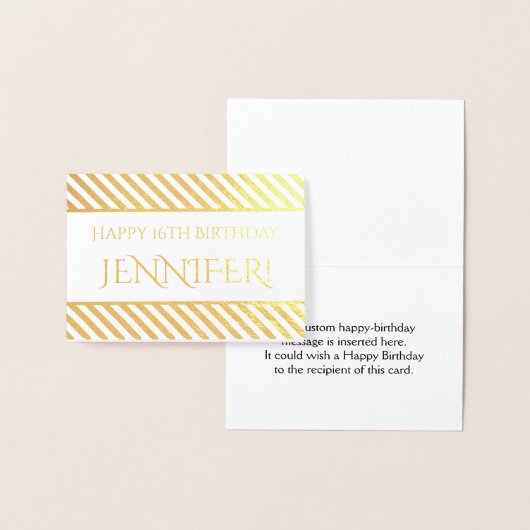 ストライプのな金ゴールドホイル"ハッピーバースデー、ジェニファー!" カード (ディスプレー)