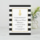 ストライプのな金パイナップル引っ越し祝いパーティーのパーティー 招待状 (スタンド正面)