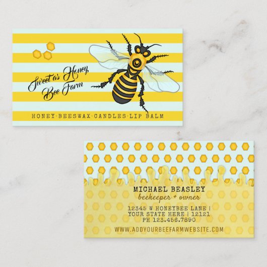 ストライプのな養蜂家のApiaryの蜂の農場|の蜜蜂 名刺 (正面/裏面)