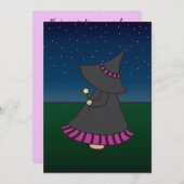 ストライプのなWitchyウェンディー5x7の誕生日の招待状 招待状 (正面/裏面)