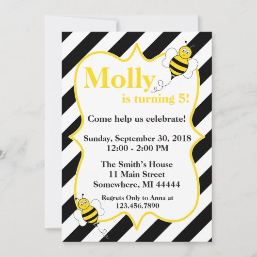 ストライプののまわりに誕生日パーティーの招待 招待状 (正面)