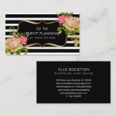 ストライプのばら色の花の金ゴールドフレームの名刺 名刺 (正面/裏面)