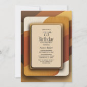 ストライプのアースカラーを使った75歳の誕生日パーティー 招待状 (正面)