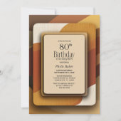 ストライプのアースカラー80歳の誕生日パーティー 招待状 (正面)