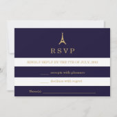 ストライプのエッフェル塔 ゴールド RSVP カード (正面)
