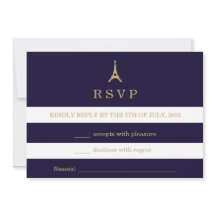 ストライプのエッフェル塔 ゴールド RSVP カード