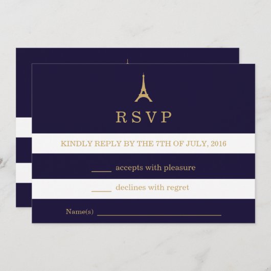 ストライプのエッフェル塔 ゴールド RSVP カード (正面/裏面)