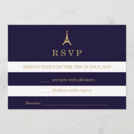 ストライプのエッフェル塔 ゴールド RSVP カード