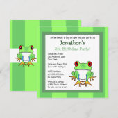 ストライプのカエル 誕生日招待状 招待状 (正面/裏面)
