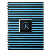 ストライプのカスタムイニシャルレター青と黒 ノートブック (正面)