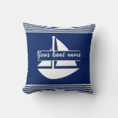 ストライプのカスタムボートネームネイビーブルー装飾用クッション クッション (正面)
