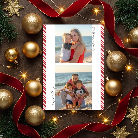 ストライプのキャンディケイン フラット フォト ホリデー カード