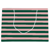 ストライプのクリスマスホリデーグリーン&ピンク ラージペーパーバッグ (正面)