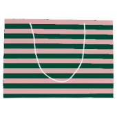 ストライプのクリスマスホリデーグリーン&ピンク ラージペーパーバッグ (裏面)