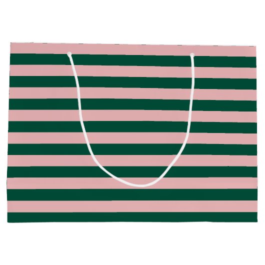 ストライプのクリスマスホリデーグリーン&ピンク ラージペーパーバッグ (裏面)