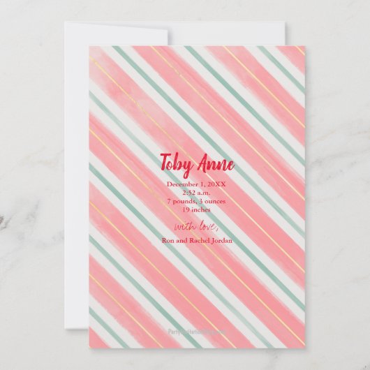 ストライプのクリスマス写真の誕生発表 シーズンカード (裏面)