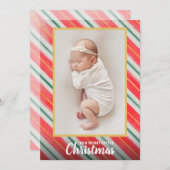 ストライプのクリスマス写真の誕生発表 シーズンカード (正面/裏面)