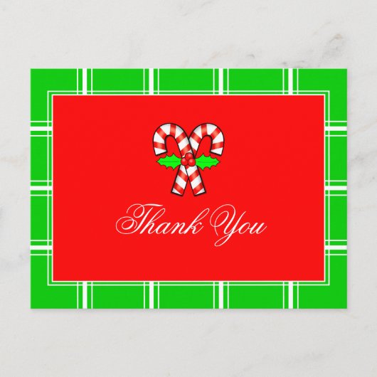 ストライプのクリスマス お礼 赤と緑 シーズンポストカード (正面)